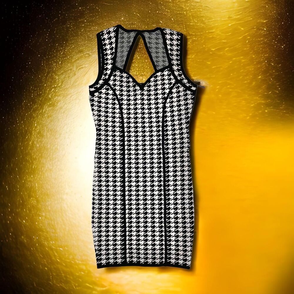 Guess Bodycon  Bandage White and Black Houndstooth Print Mini Dress Sz S